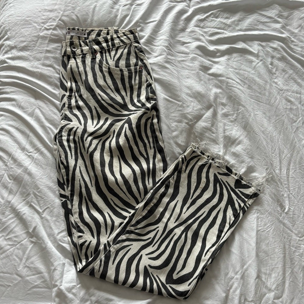 Zara zebra print wide leg jeans